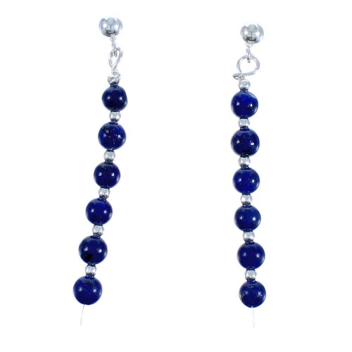 Genuine Sterling Silver Lapis Bead Post Dangle Earrings DX117753