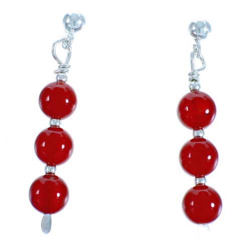 Genuine Sterling Silver Carnelian Bead Post Dangle Earrings DX117766