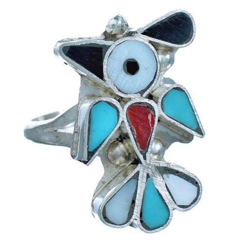 Multicolor Zuni Indian Thunderbird Sterling Silver Ring Size 7 RX117586