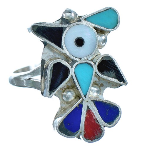 Thunderbird Multicolor Authentic Sterling Silver Zuni Indian Ring Size 7-3/4 RX117590