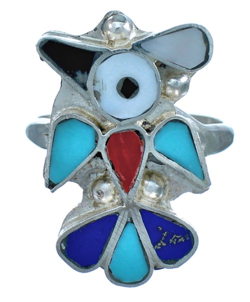 Multicolor Zuni Thunderbird Genuine Sterling Silver Ring Size 6 RX117591