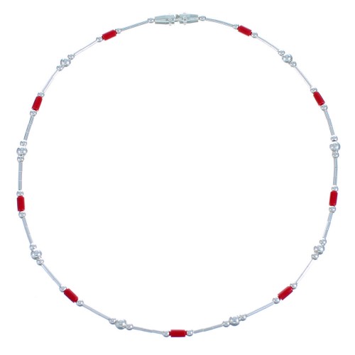 Hand Strung Liquid Silver & Coral Bead Anklet CS117765