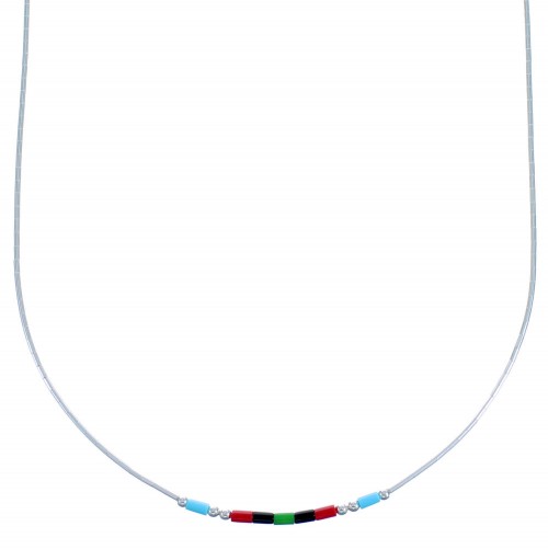 Genuine Hand Strung Liquid Silver & Multicolor 16" Necklace CS117771