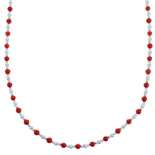 Sterling Silver Coral Southwest Bead Necklace RX117829