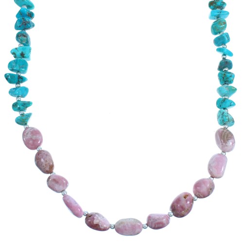 Rhodochrosite Turquoise Southwest Sterling Silver Bead Necklace RX117845