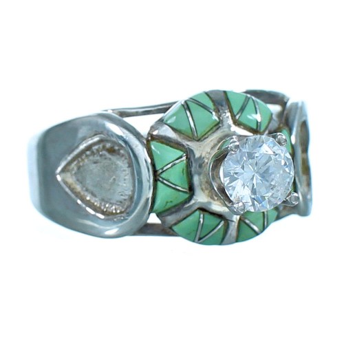 Authentic Sterling Silver Cubic Zirconia Turquoise Inlay Wedding Ring Size 6-1/2 RX118028