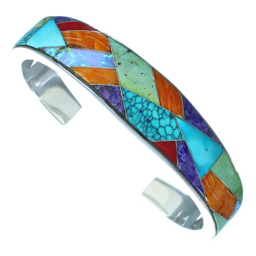 Whiterock Multicolor Inlay Genuine Sterling Silver Cuff Bracelet RX118055