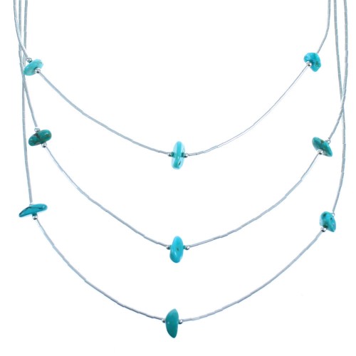Liquid Sterling Silver Turquosie 3-Strand Bead Necklace DX117819
