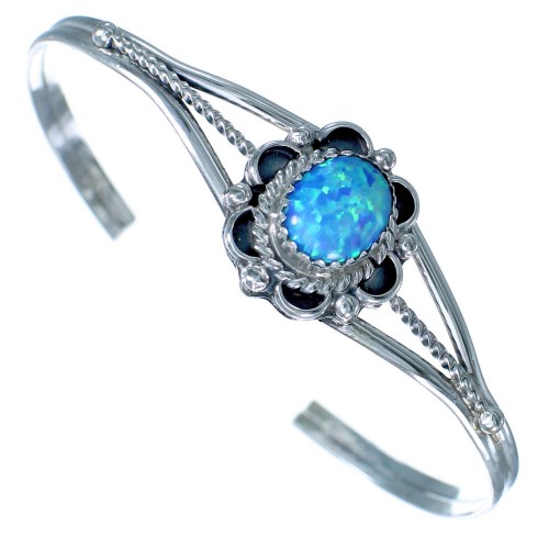 Authentic Navajo Sterling Silver Blue Opal Cuff Bracelet CS117935
