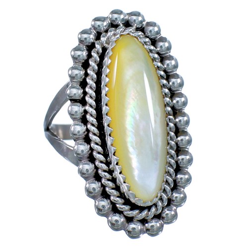 Native American Yellow Mother of Pearl Sterling Silver Ring Size 8-1/4 CS117997