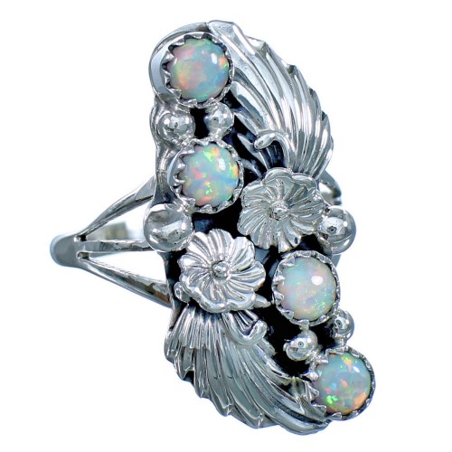 Genuine Sterling Silver American Indian Opal Flower Ring Size 8-1/2 CS118005