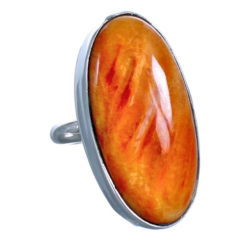 Authentic Native American Sterling Silver Orange Oyster Shell Ring Size 6 CS118075