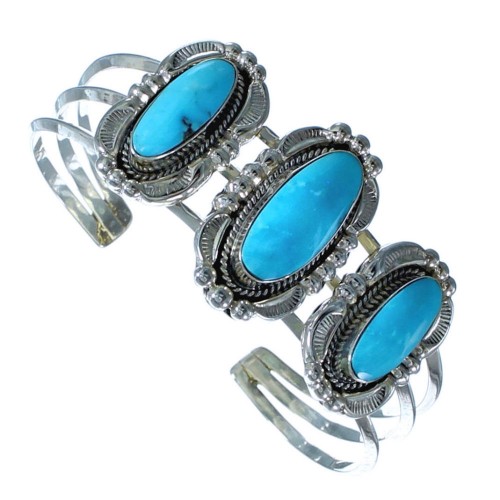 Sterling Silver and Turquoise Three Stone Navajo Cuff Bracelet CB118192