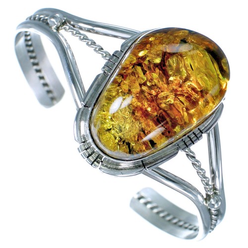 Navajo Sterling Silver Real Amber Cuff Bracelet EA118243