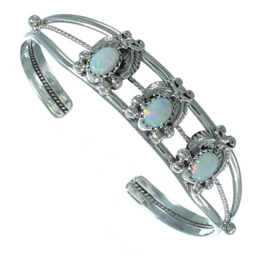 Sterling Silver Navajo Opal Leaf Cuff Bracelet EA118214