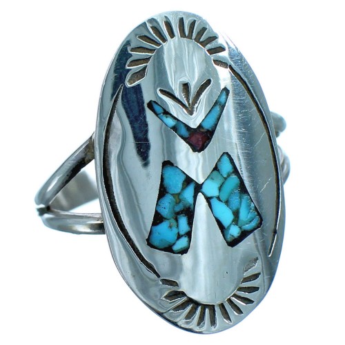 Authentic Sterling Silver Turquoise Coral Inlay Native American Ring Size 7 BX118329