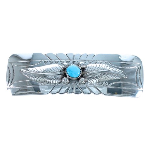 Sterling Silver Turquoise Native American Leaf Hair Barrette BX118452