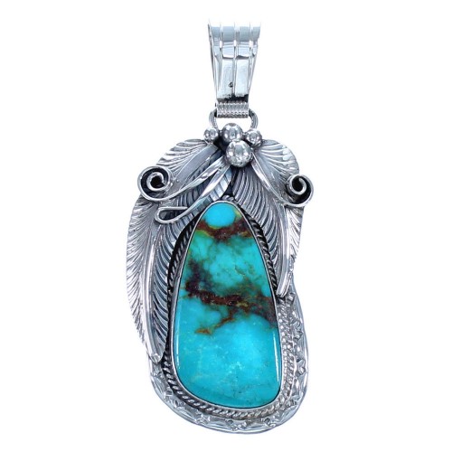 Sterling Silver American Indian Turquoise Leaf Pendant BX118500