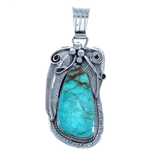 Sterling Silver Turquoise Navajo Leaf Pendant BX118506