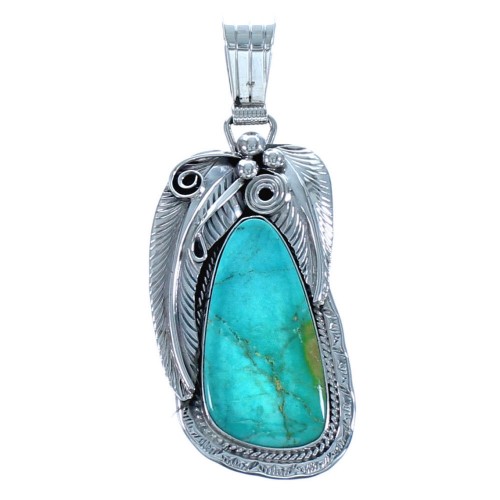 Sterling Silver Turquoise Leaf American Indian Pendant BX118526