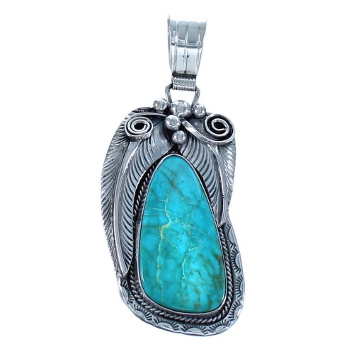 Authentic Sterling Silver Turquoise Leaf American Indian Pendant BX118530