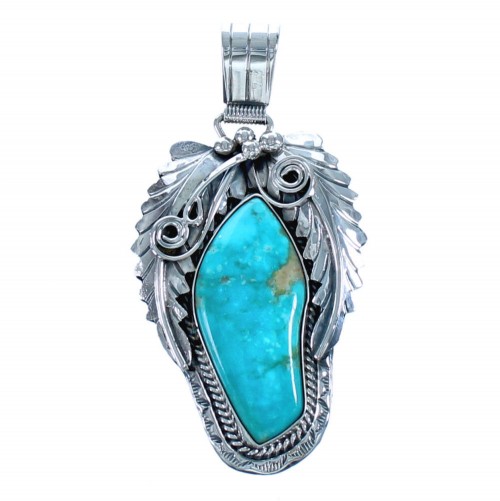 Turquoise Leaf Sterling Silver Navajo Pendant BX118576