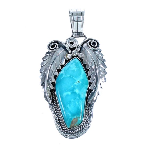 Turquoise Leaf Sterling Silver American Indian Pendant BX118582