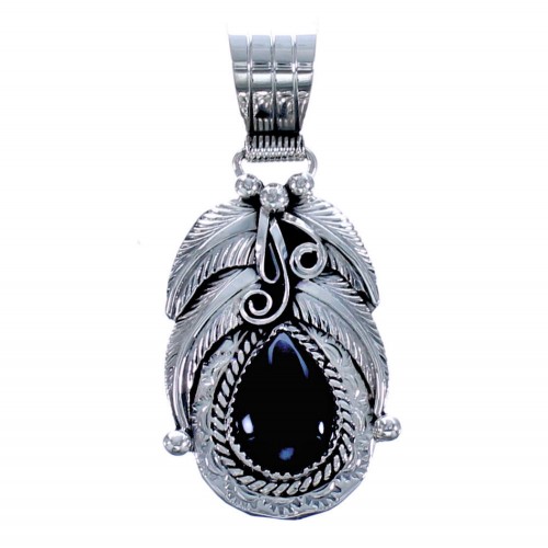 Black Onyx Genuine Sterling Silver Tear Drop Navajo Pendant CB118581