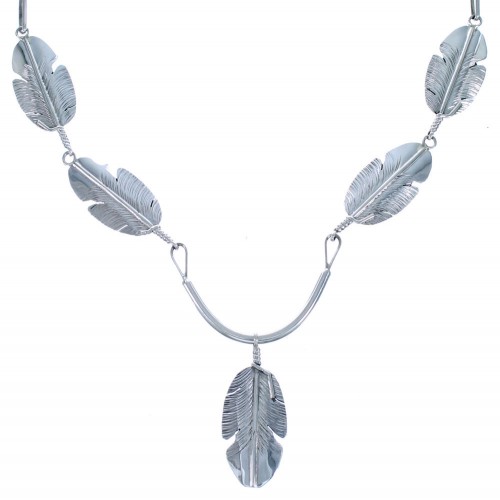 Navajo Feather Genuine Sterling Silver Link Necklace CB118522