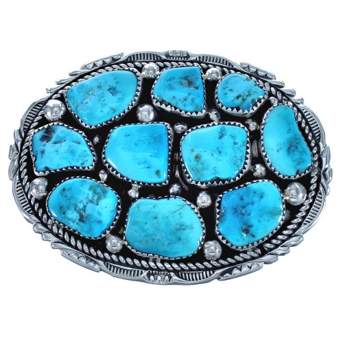 Turquoise American Indian Genuine Sterling Silver Belt Buckle CB118406