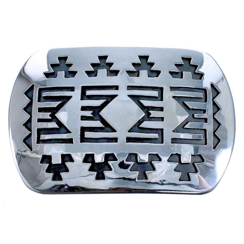 Traditional Navajo Patterned Genuine Sterling Silver Belt Buckle CB118425