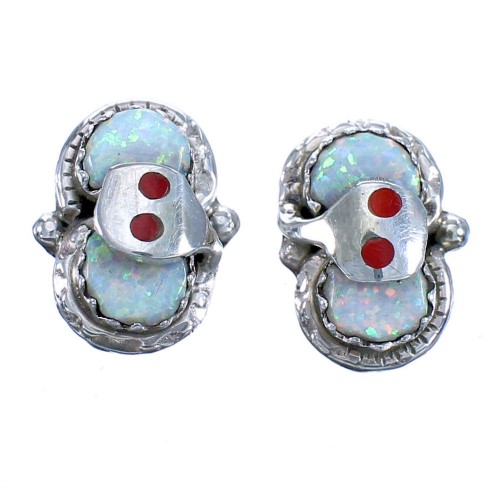 Opal and Coral Zuni Effie Calavaza Silver Snake Post Earrings CB118469