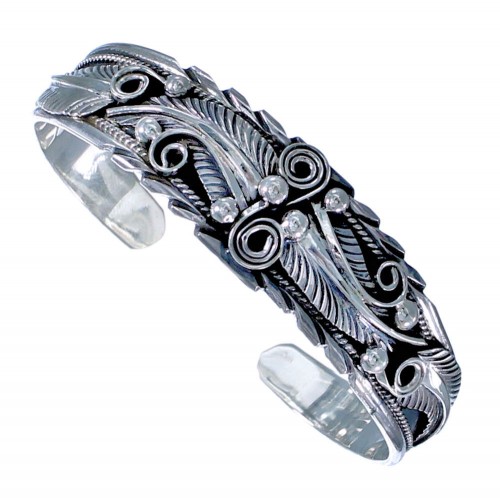 Sterling Silver Navajo Leaf Emblem Cuff Bracelet CB118136