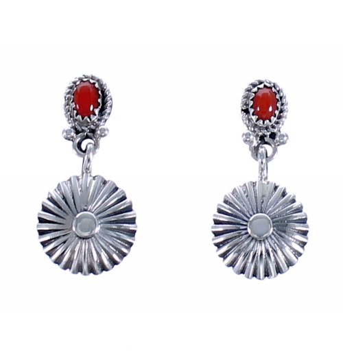 Sterling Silver Navajo Coral Post Dangle Earrings EA118271