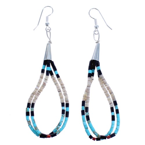 Multicolor Sterling Silver Navajo Hook Dangle Bead Earrings EA118289
