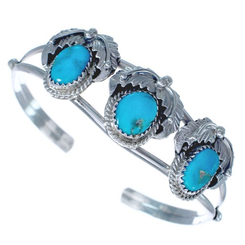 Navajo Leaf Sterling Silver and Turquoise Bracelet CB118212