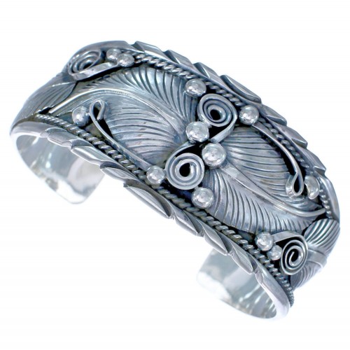Navajo Scalloped Leaf Pattern Sterling Silver Cuff Bracelet CB118216