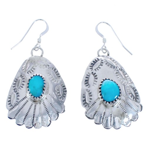 Navajo Turquoise Sterling Silver Hook Dangle Earrings CB118270