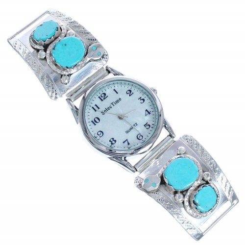 Winding Snake Turquoise Sterling Silver Effie Calavaza Zuni Watch CB118239