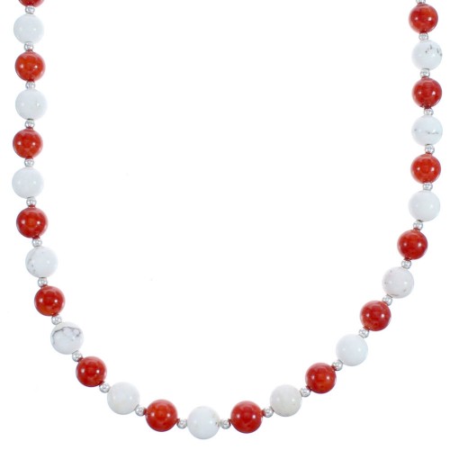 Sterling Silver Howlite And Coral Bead Necklace BX118728