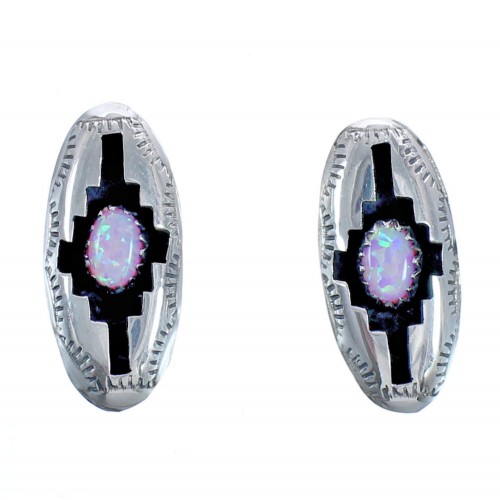 Navajo Geometric Pink Opal Sterling Silver Post Earrings CB118328