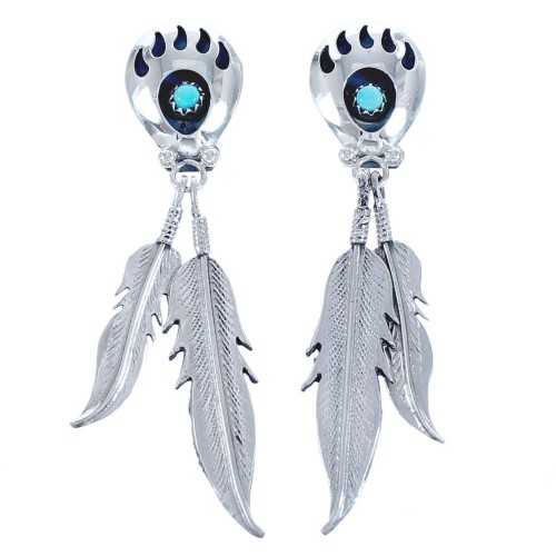 afsked overse Måler Navajo Bear Paw and Feathers Turquoise Sterling Silver Post Dangle Earrings  CB118384