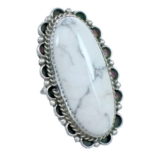 Howlite Native American Sterling Silver Ring Size 8 CB118699