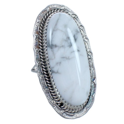 Genuine Sterling Silver Howlite Navajo Ring Size 8-3/4 CB118704