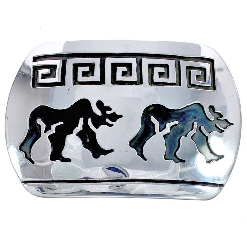 Navajo Indian Bear Water Wave Sterling Silver Belt Buckle RX119064