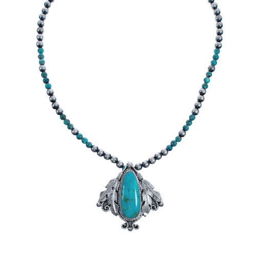 Navajo Feather Turquoise Sterling Silver Bead Necklace BX118914