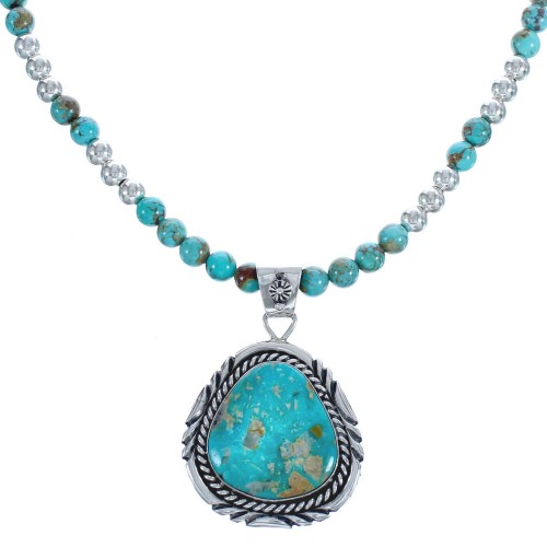 Sterling Silver Turquoise Navajo Bead Pendant Necklace Set BX119561