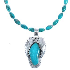 Authentic Sterling Silver Turquoise Leaf American Indian Bead Necklace Set BX119578