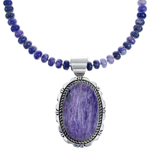 Purple Charoite Navajo Sterling Silver Bead Necklace BX119596