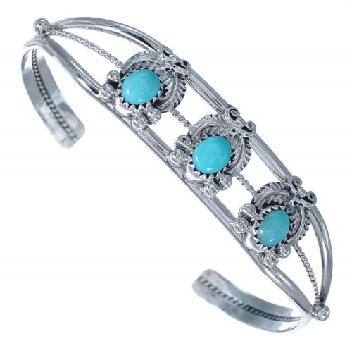 Authentic Sterling Silver Turquoise American Indian Flower Cuff Bracelet RX118861